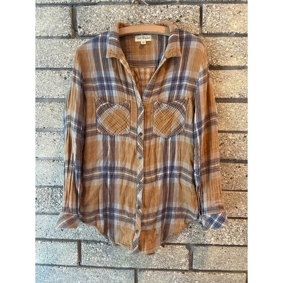 Cloth & Stone Brown Plaid Button-Up Shirt With Pockets Womens S Soft Lightweight - Picture 2 of 8